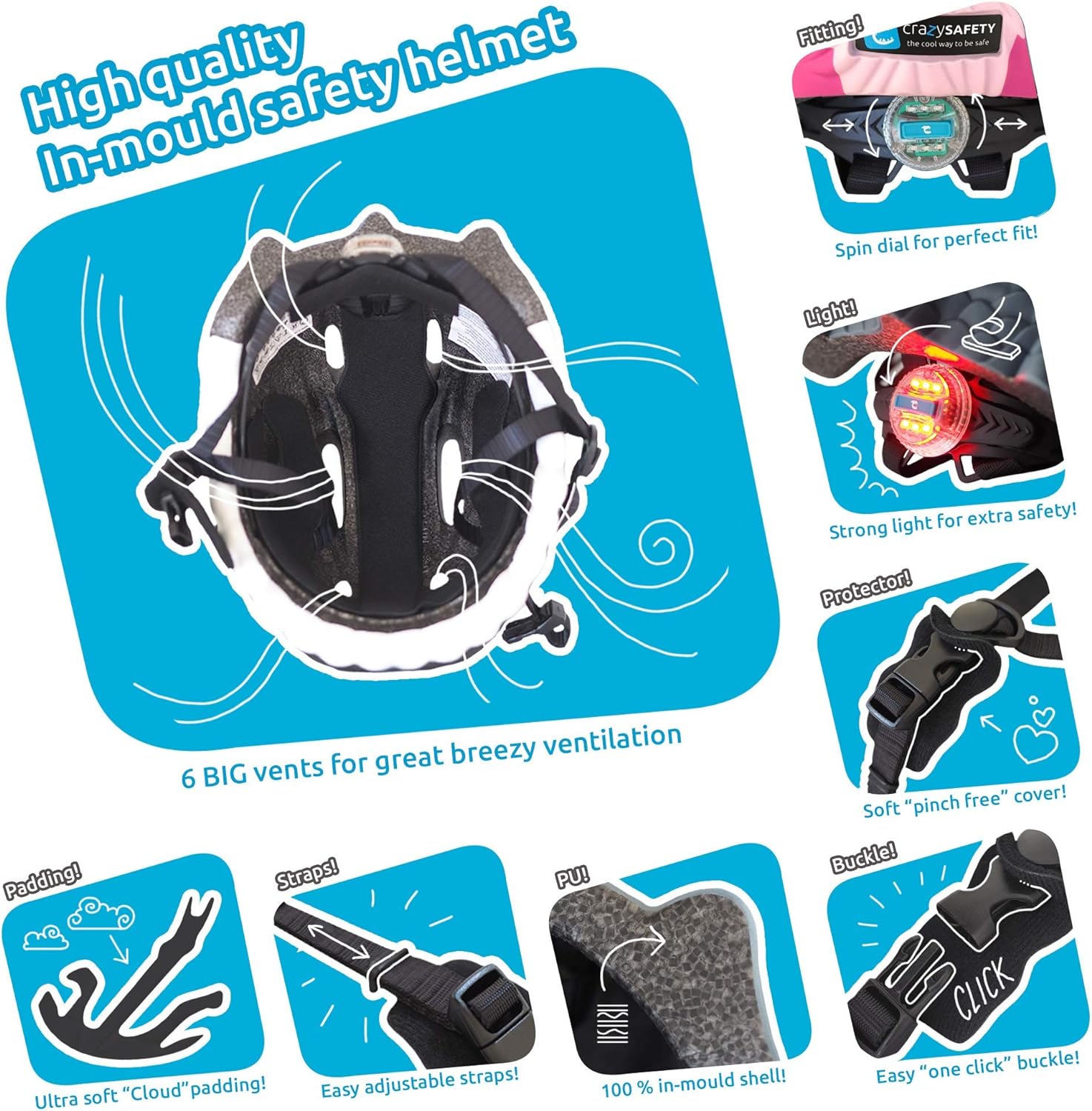 Fietshelm voor kinderen | Oranje Tijger | Crazy Safety | EN1078 Gecertificeerd Roze Paard S (49-55cm