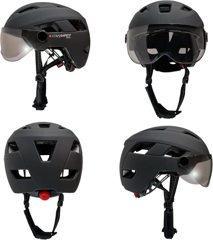 Fietshelm met vizier en knipperlicht, unisex, voor dames en heren, voor e-bike, mountainbike en stadsfiets, Duits Fidlock-magneetsluiting voor makkelijk op en af doen, ledlampje voor optimale veilighe