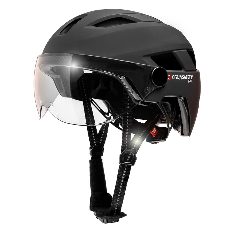 Fietshelm met vizier en knipperlicht, unisex, voor dames en heren, voor e-bike, mountainbike en stadsfiets, Duits Fidlock-magneetsluiting voor makkelijk op en af doen, ledlampje voor optimale veilighe