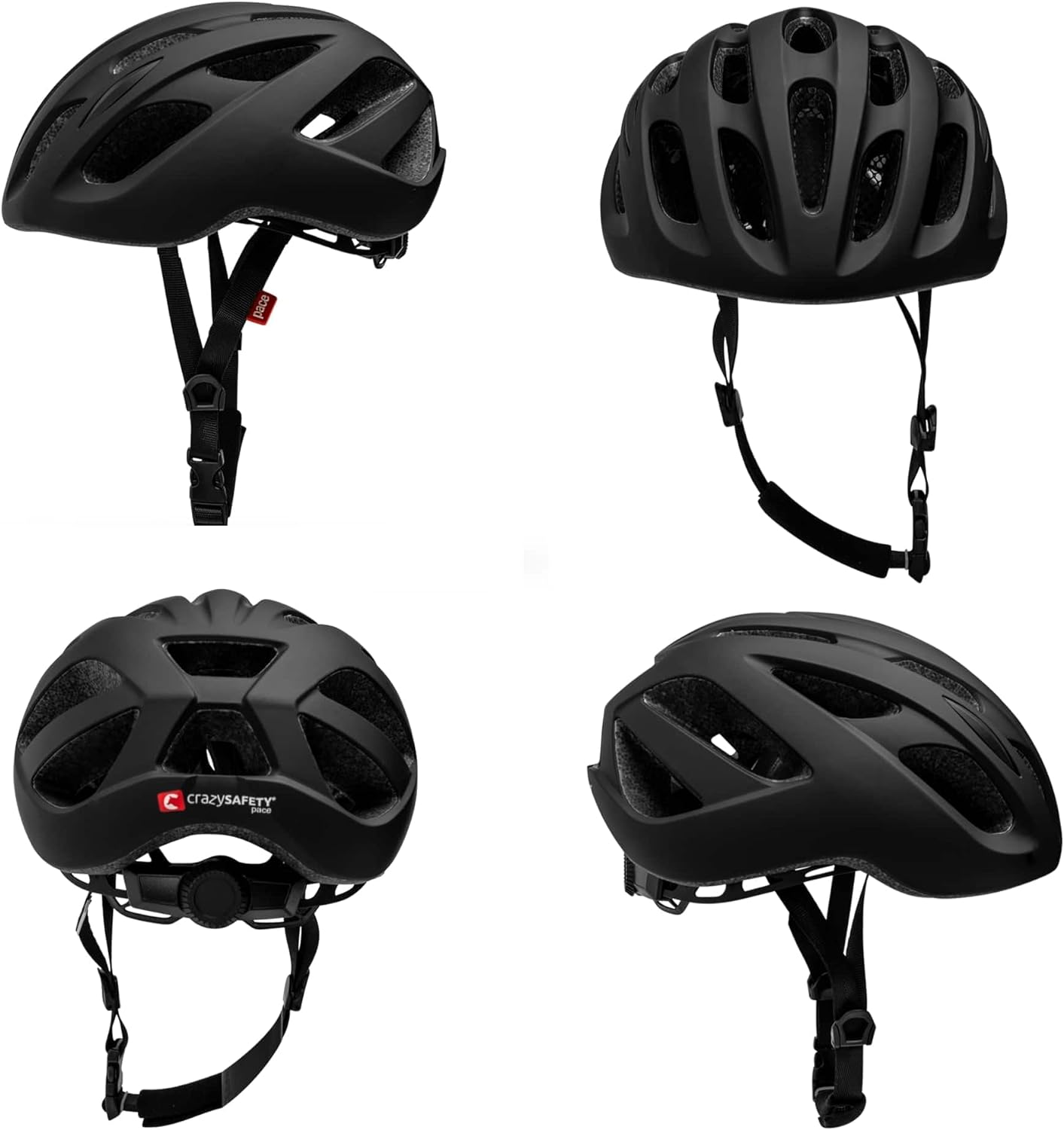 Crazy Safety Black Urban Bike Helmet | City & racing bike helmets | Bicycle helmet for bikes, city bikes and e-bikes | Bicycle helmets men women | Bike helmet adjustable with insect net size. 54–59 cm
