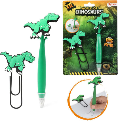 WORLD OF DINOSAURS 46054A Mega paper clip with pen 'Dino' No aplica School Supplies Sets, multicoloured