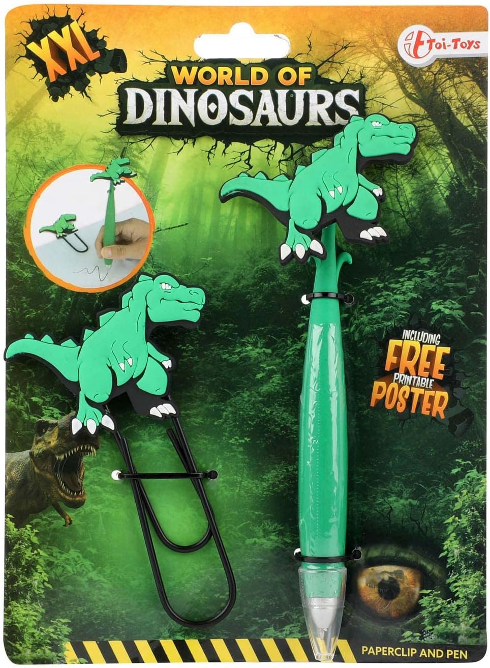 WORLD OF DINOSAURS 46054A Mega paper clip with pen 'Dino' No aplica School Supplies Sets, multicoloured