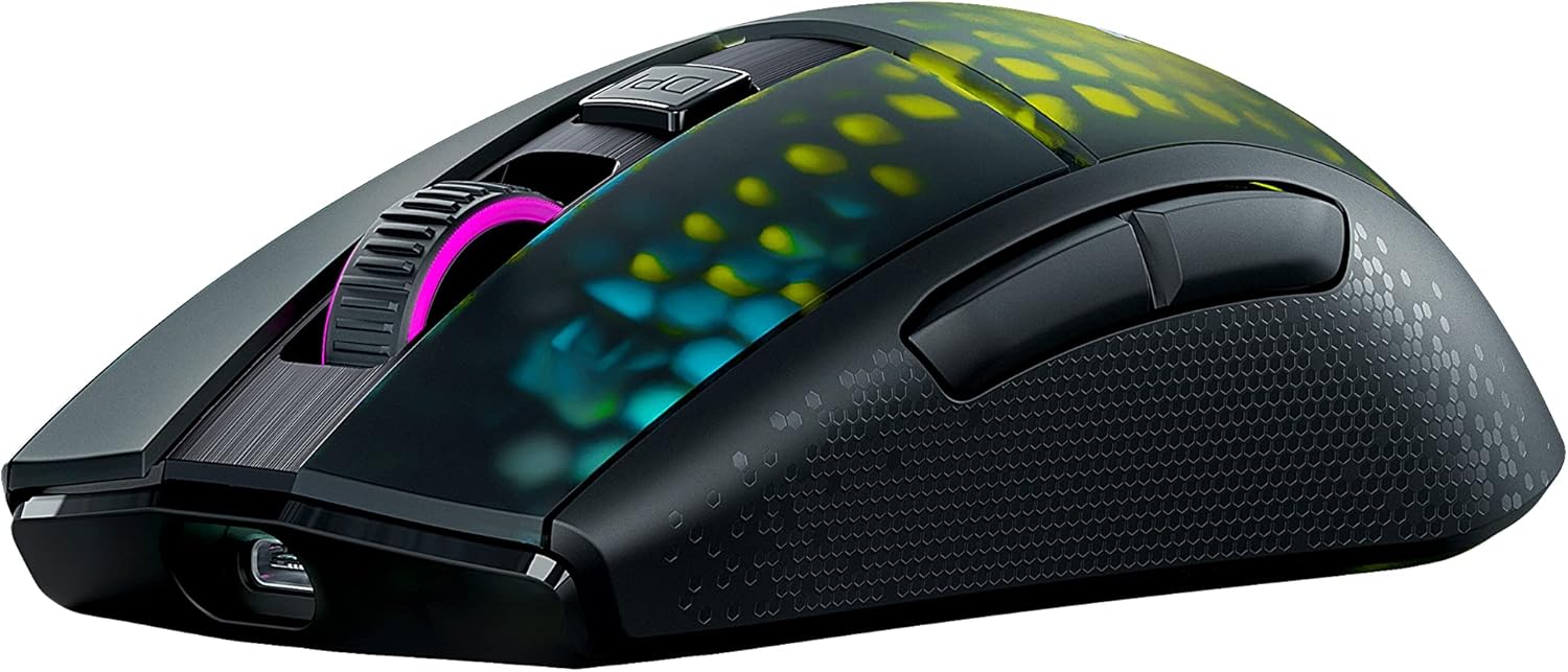 ROCCAT Burst Pro Air Lightweight Symmetrical, Wireless RGB Gaming Mouse with 19K DPI Optical Owl-Eye Sensor, Optical Switches, Titan Wheel, 81-Gram Weight – Black