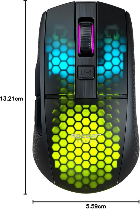 ROCCAT Burst Pro Air Lightweight Symmetrical, Wireless RGB Gaming Mouse with 19K DPI Optical Owl-Eye Sensor, Optical Switches, Titan Wheel, 81-Gram Weight – Black