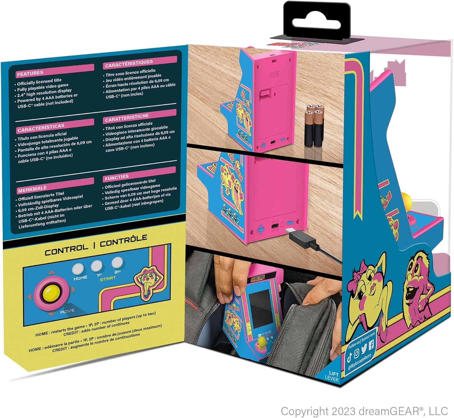 My Arcade Ms. Pac-Man Nano Player Pro - 4.8" Fully Playable Portable Mini Arcade Machine, 2.4" Screen Color Display