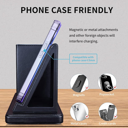 Deflecto Wireless Charging Desk Organiser - Black - Pen Holder Desk Tidy Wireless Charging Station - Wireless Charger for iPhone - Wireless Charger Samsung - QI Certified Wireless Phone Charger Stand