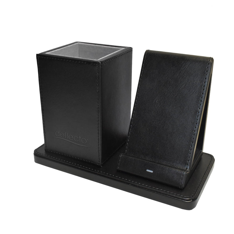 Deflecto Wireless Charging Desk Organiser - Black - Pen Holder Desk Tidy Wireless Charging Station - Wireless Charger for iPhone - Wireless Charger Samsung - QI Certified Wireless Phone Charger Stand