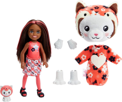 Barbie Cutie Reveal Chelsea Doll & Accessories, Animal Plush Costume & 6 Surprises Including Color Change, Kitten as Red Panda, HRK28 Kitty as Red Panda
