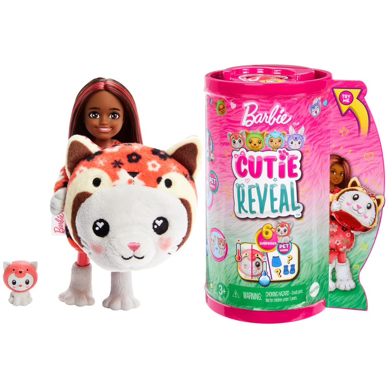 Barbie Cutie Reveal Chelsea Doll & Accessories, Animal Plush Costume & 6 Surprises Including Color Change, Kitten as Red Panda, HRK28 Kitty as Red Panda
