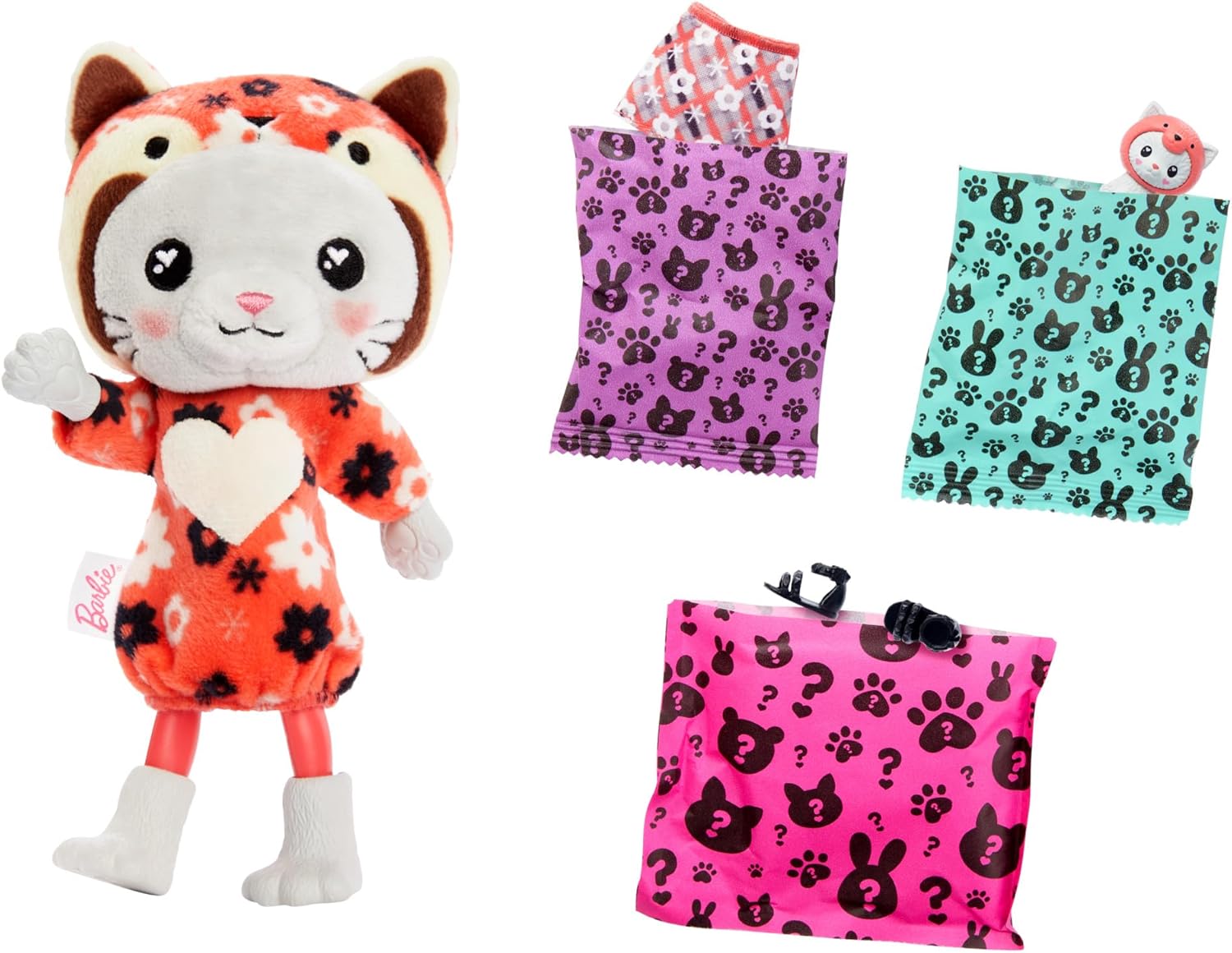 Barbie Cutie Reveal Chelsea Doll & Accessories, Animal Plush Costume & 6 Surprises Including Color Change, Kitten as Red Panda, HRK28 Kitty as Red Panda