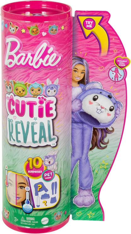 Barbie Cutie Reveal Doll & Accessories with Animal Plush Costume & 10 Surprises Including Color Change, Bunny as a Koala in Costume-Themed Series, HRK26