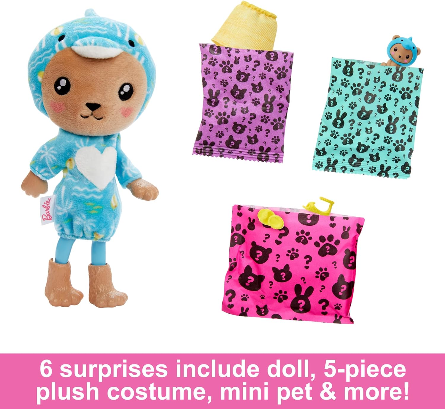 Barbie Cutie Reveal Chelsea Doll & Accessories, Animal Plush Costume & 6 Surprises Including Color Change, Teddy Bear as Dolphin, HRK30