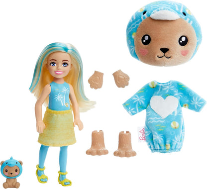 Barbie Cutie Reveal Chelsea Doll & Accessories, Animal Plush Costume & 6 Surprises Including Color Change, Teddy Bear as Dolphin, HRK30