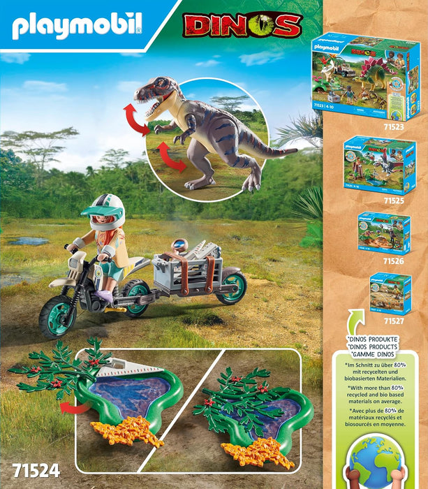 PLAYMOBIL Dinos 71524 T-Rex-Spurensuche, aufregende Suche nach dem Tyrannosaurus Rex, mit Motorrad, Kamera und echten Dino-Knochen, nachhaltiges Spielzeug für Kinder ab 4 Jahren
