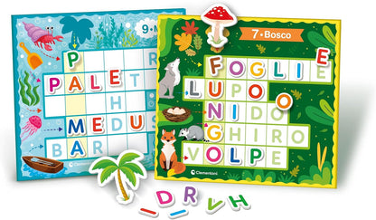 Clementoni - Sapientino Logic Words Association, Crossword Puzzle with Letters, Illustrated Cards, Flashcards Letters, Educational Game 4 Years, in Italian, Made in Italy, Multi-Colour, 16464