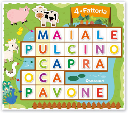 Clementoni - Sapientino Logic Words Association, Crossword Puzzle with Letters, Illustrated Cards, Flashcards Letters, Educational Game 4 Years, in Italian, Made in Italy, Multi-Colour, 16464