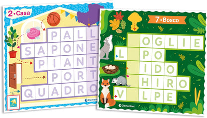 Clementoni - Sapientino Logic Words Association, Crossword Puzzle with Letters, Illustrated Cards, Flashcards Letters, Educational Game 4 Years, in Italian, Made in Italy, Multi-Colour, 16464