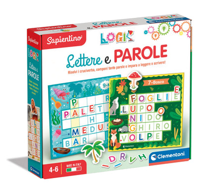 Clementoni - Sapientino Logic Words Association, Crossword Puzzle with Letters, Illustrated Cards, Flashcards Letters, Educational Game 4 Years, in Italian, Made in Italy, Multi-Colour, 16464
