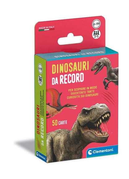 Clementoni - Record Dinosaurs, Deck of 50 Cards to Discover Curiosities about Prehistoric Animals, for Children 6+ Years and the Whole Family, 2-5 Players, Made in Italy, Italian Language, 16808