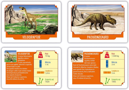 Clementoni - Record Dinosaurs, Deck of 50 Cards to Discover Curiosities about Prehistoric Animals, for Children 6+ Years and the Whole Family, 2-5 Players, Made in Italy, Italian Language, 16808