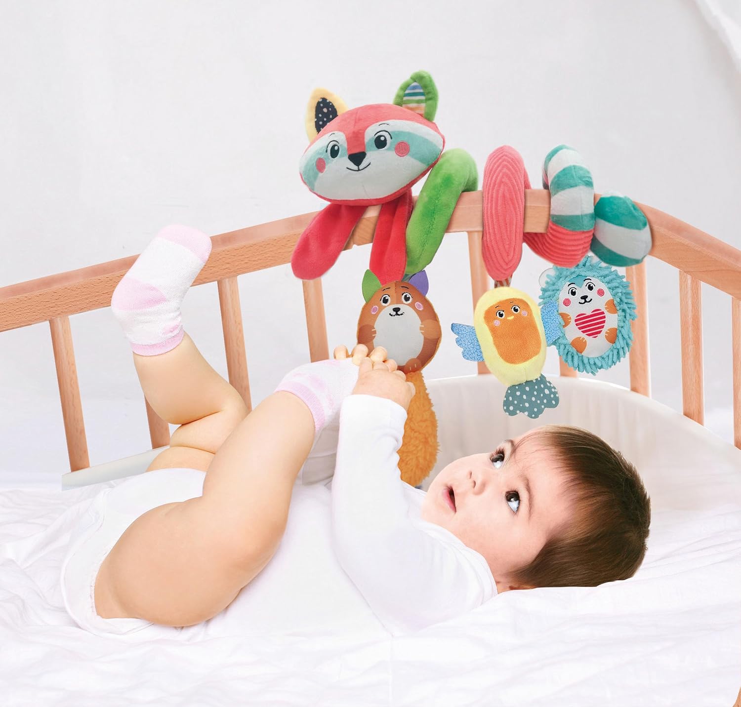 Clementoni Baby Infant Toys - Spiral Happy Animals - New Born Gift, Early Development & Activity Toys, Pushchair Stroller & Pram Toys, Sensory Learning Toys, Toddler 0 Months, Early Years Toys, 17909