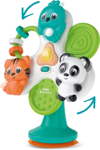 Clementoni 17915 Round Wind Spinner with Animals, Early Childhood Play, Electronic, Interactive Lights and Sounds, 1 Year, High Chair Toy with Suction Cup, Batteries Included, Multi-Coloured