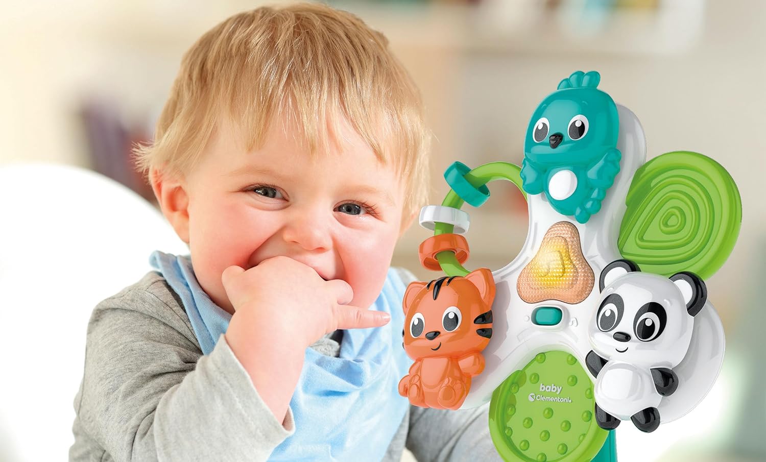 Clementoni 17915 Round Wind Spinner with Animals, Early Childhood Play, Electronic, Interactive Lights and Sounds, 1 Year, High Chair Toy with Suction Cup, Batteries Included, Multi-Coloured
