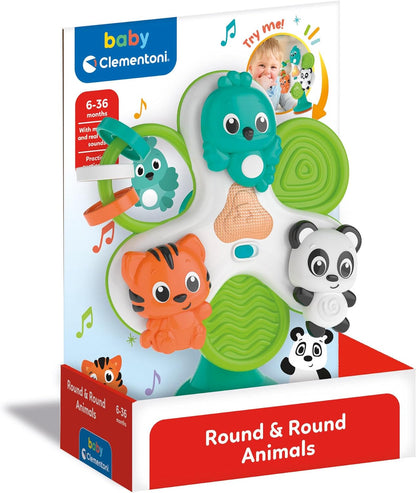 Clementoni 17915 Round Wind Spinner with Animals, Early Childhood Play, Electronic, Interactive Lights and Sounds, 1 Year, High Chair Toy with Suction Cup, Batteries Included, Multi-Coloured