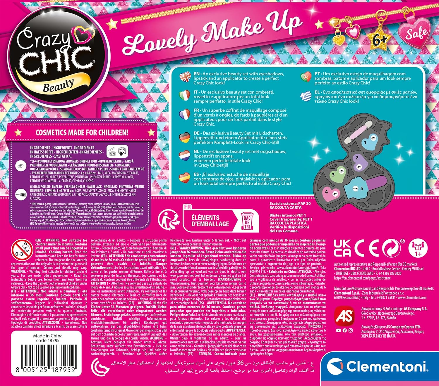 Clementoni Crazy Chic-Lovely Makeup Fox-Children Sets, Cosmetics for Teenager, Make Age 6, Creative Gift for Girls, Washable, 18795, Multicoloured
