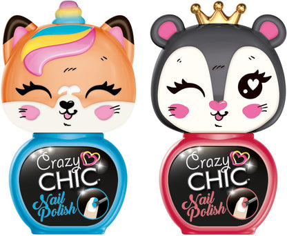 Clementoni - Crazy Chic-Lovely Nail Polishes: Panther & Fuchs Set, 2 kleurrijke nagellak voor meisjes 6 jaar, nageldecoratie, niet giftig, op waterbasis, verwijderbaar zonder aceton, meerkleurig