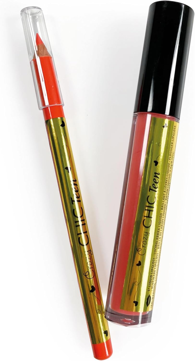 Clementoni 18812 Crazy Chic Teen Pencil: Tropical Vibe-Lipgloss und Bleistift, sicheres und hypoallergenes Make-up-Set für Mädchen, 9 Jahre, leicht mit Wasser zu waschen, Mehrfarbig