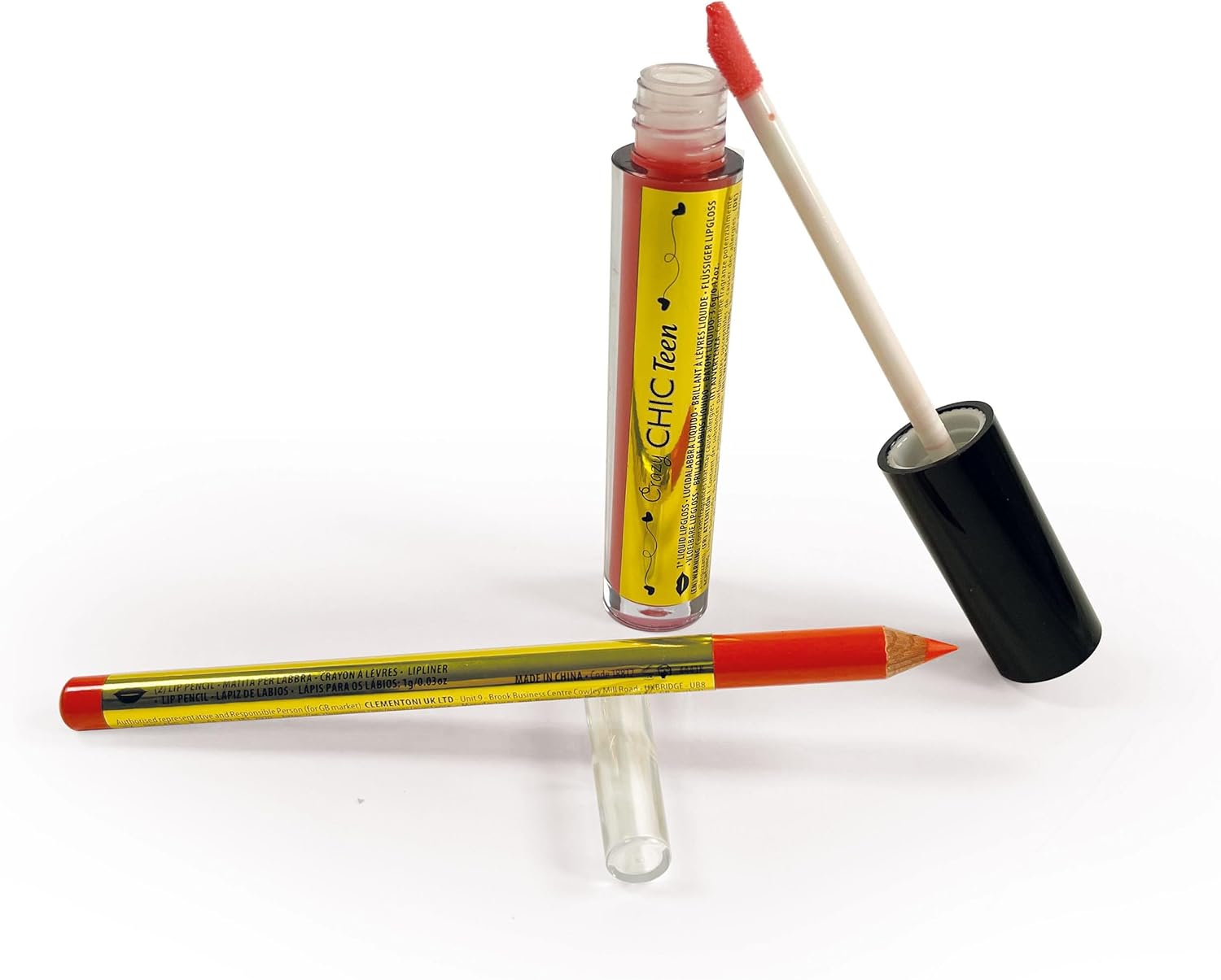 Clementoni 18812 Crazy Chic Teen Pencil: Tropical Vibe-Lipgloss und Bleistift, sicheres und hypoallergenes Make-up-Set für Mädchen, 9 Jahre, leicht mit Wasser zu waschen, Mehrfarbig