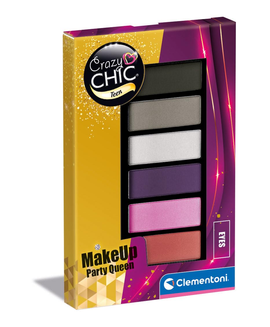 Clementoni Crazy Chic - Makeup Party Queen Eyes, Trucchi per Bambine 9+ Anni, Trousse Portatile con Ombretti Lavabili con Acqua e Applicatore, Idea Regalo per Adolescenti, 18815
