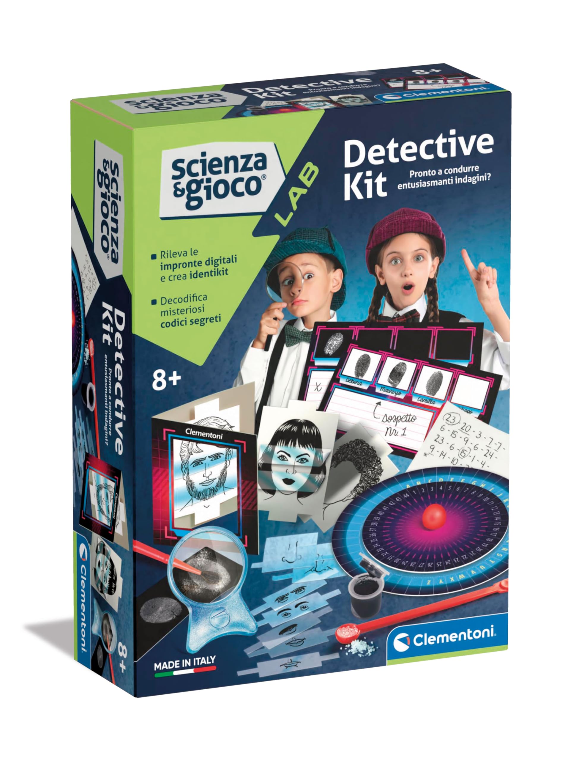Clementoni Lab Experiments, Science, Laboratory, Detective, Fingerprint Recognition, Scientific Game, 8 Years, in Italian, Made in Italy, Multi-Colour, 19230