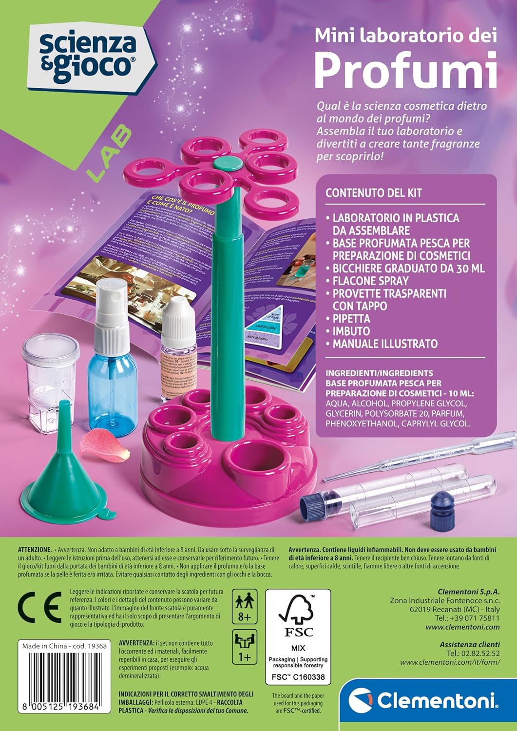 Clementoni - Parfums Fille - Science et Jeu Lab - Le Mini Laboratoire des Parfums, Parfums, Expériences Scientifiques pour Enfants 8 Ans, Version en Italien, Made in Italy, 19368