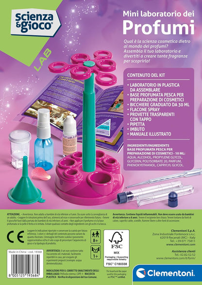 Clementoni - Parfums Fille - Science et Jeu Lab - Le Mini Laboratoire des Parfums, Parfums, Expériences Scientifiques pour Enfants 8 Ans, Version en Italien, Made in Italy, 19368