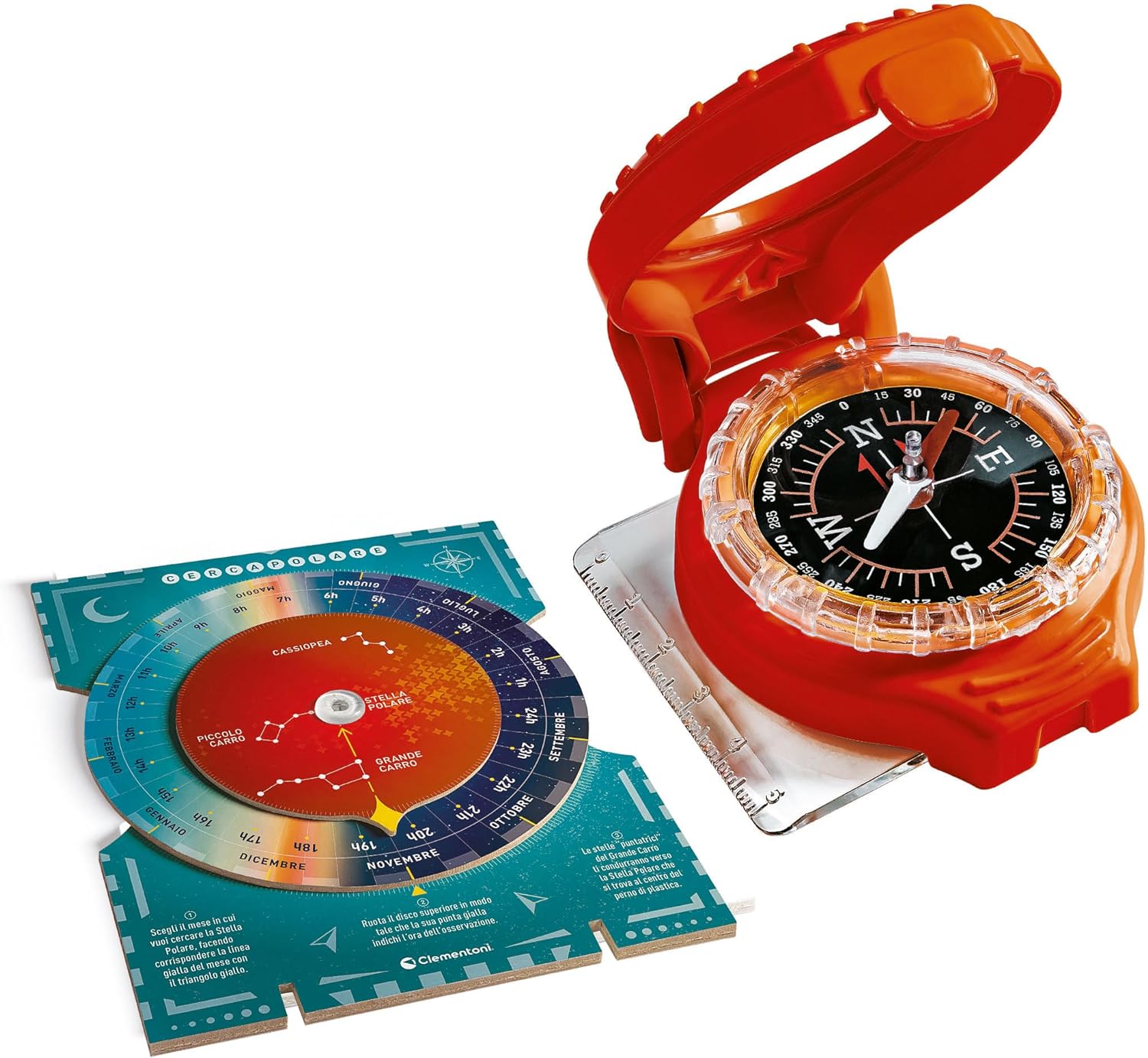 Clementoni Spiel Lab Orientation - Scientific Laboratory 7 Years, Experiments of Science, Magnetism, Compass Children to Assemble, in Italian, Made in Italy, Multi-Colour, 19376