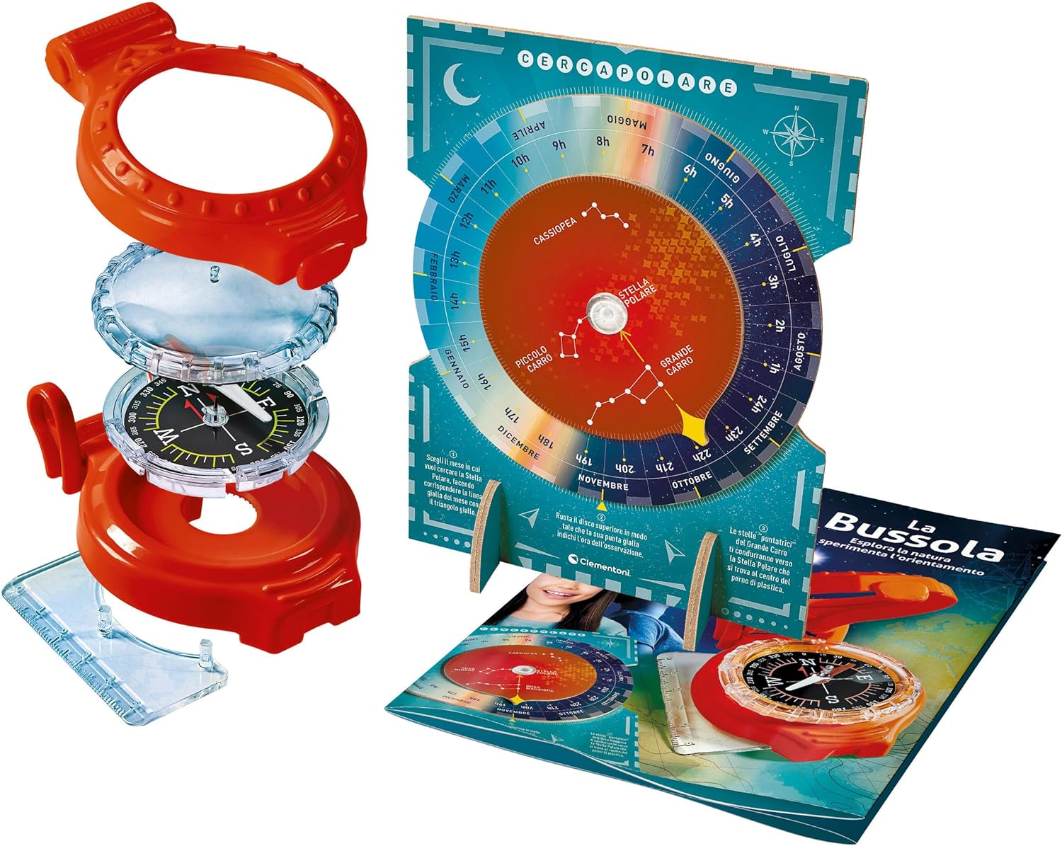 Clementoni Spiel Lab Orientation - Scientific Laboratory 7 Years, Experiments of Science, Magnetism, Compass Children to Assemble, in Italian, Made in Italy, Multi-Colour, 19376