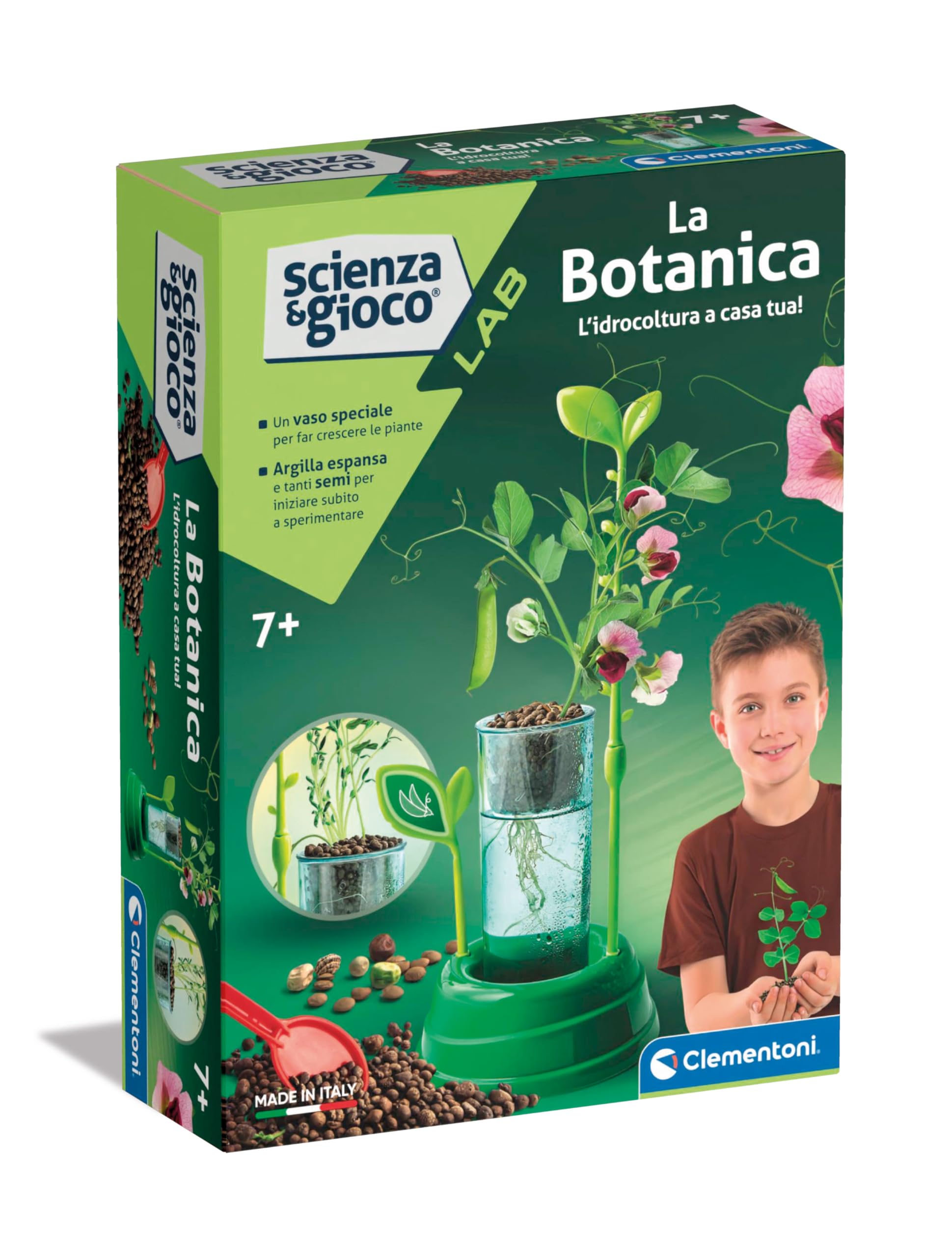 Clementoni Spiel Lab Pflanzgefäß Hydrokultur, Gemüsegarten Kinder, Anzuchtpflanzen, wissenschaftliches Labor 6 Jahre, Experimente Wissenschaft, Botanisch, auf Italienisch, Made in Italy, Mehrfarbig