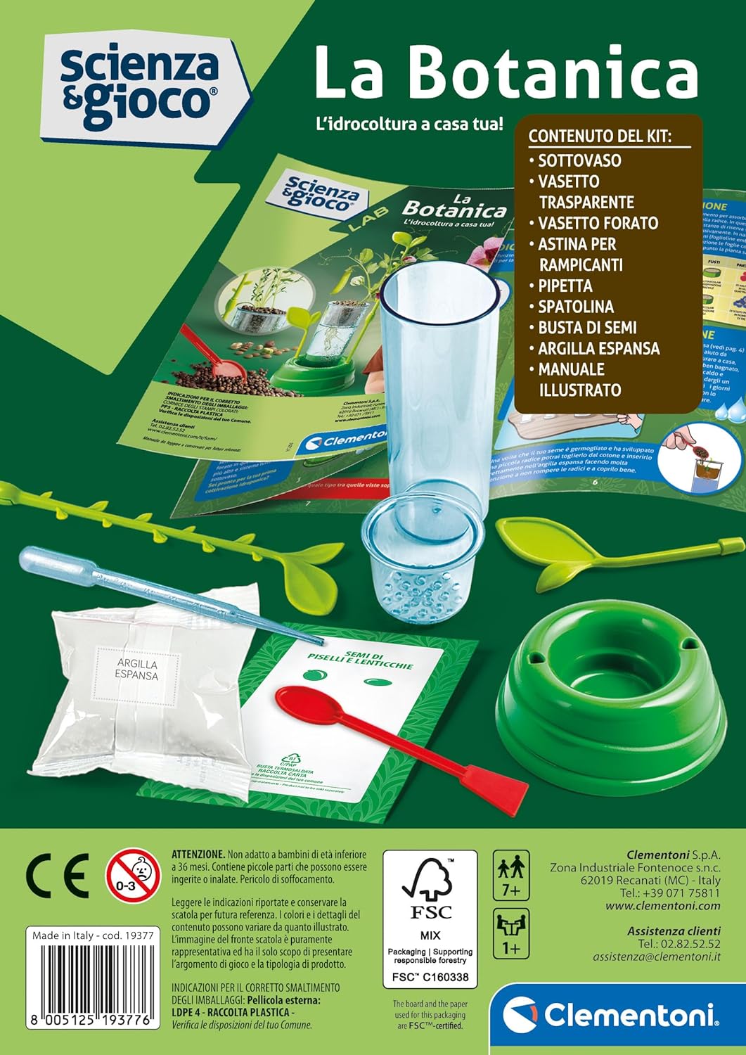 Clementoni Spiel Lab Pflanzgefäß Hydrokultur, Gemüsegarten Kinder, Anzuchtpflanzen, wissenschaftliches Labor 6 Jahre, Experimente Wissenschaft, Botanisch, auf Italienisch, Made in Italy, Mehrfarbig