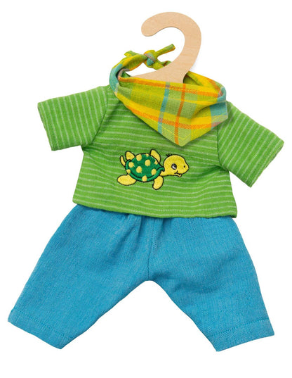 Heless 1721 - Fair Trade Clothing Set for Dolls, Outfit Max, 3-Piece with Trousers, Shirt and Cute Scarf, Size 28-35 cm