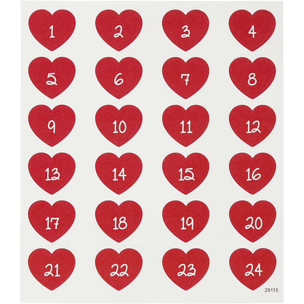 291151 Stickers Advent Calendar Hearts 15 x 16.5 cm 1 Sheet