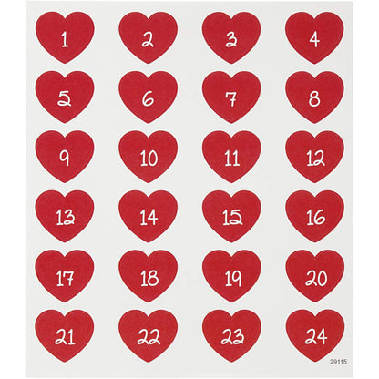 291151 Stickers Advent Calendar Hearts 15 x 16.5 cm 1 Sheet