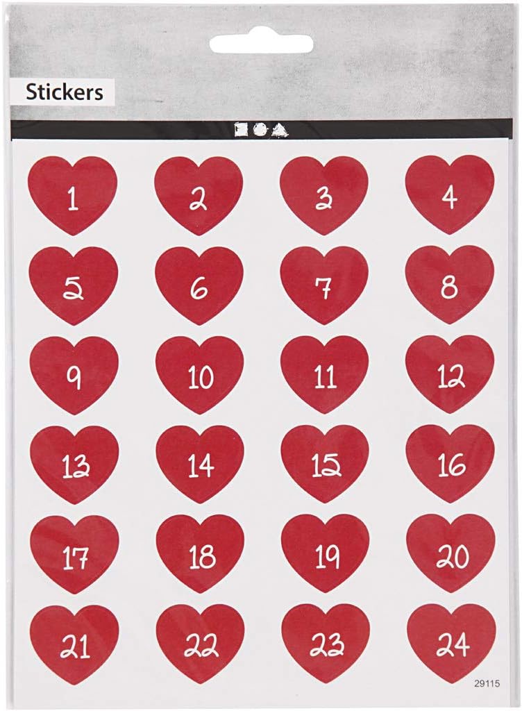 291151 Stickers Advent Calendar Hearts 15 x 16.5 cm 1 Sheet