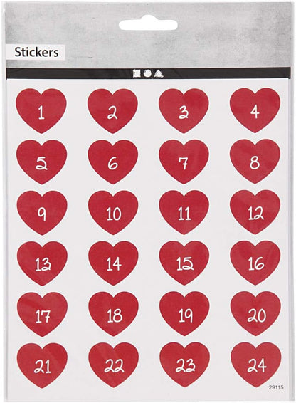291151 Stickers Advent Calendar Hearts 15 x 16.5 cm 1 Sheet