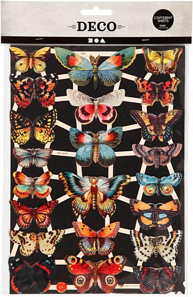 Creativ 16.5 x 23.5 cm Butterflies Paper Vintage Die-Cuts 3 Sheet, Multi-Color