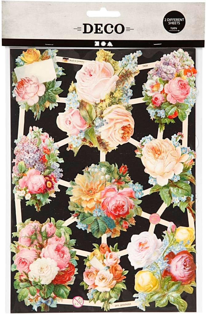 2 Packs of Creativ 16.5 x 23.5 cm Nostalgic Vintage Paper Roses - Die-Cuts 2 Sheet, Multi-Color