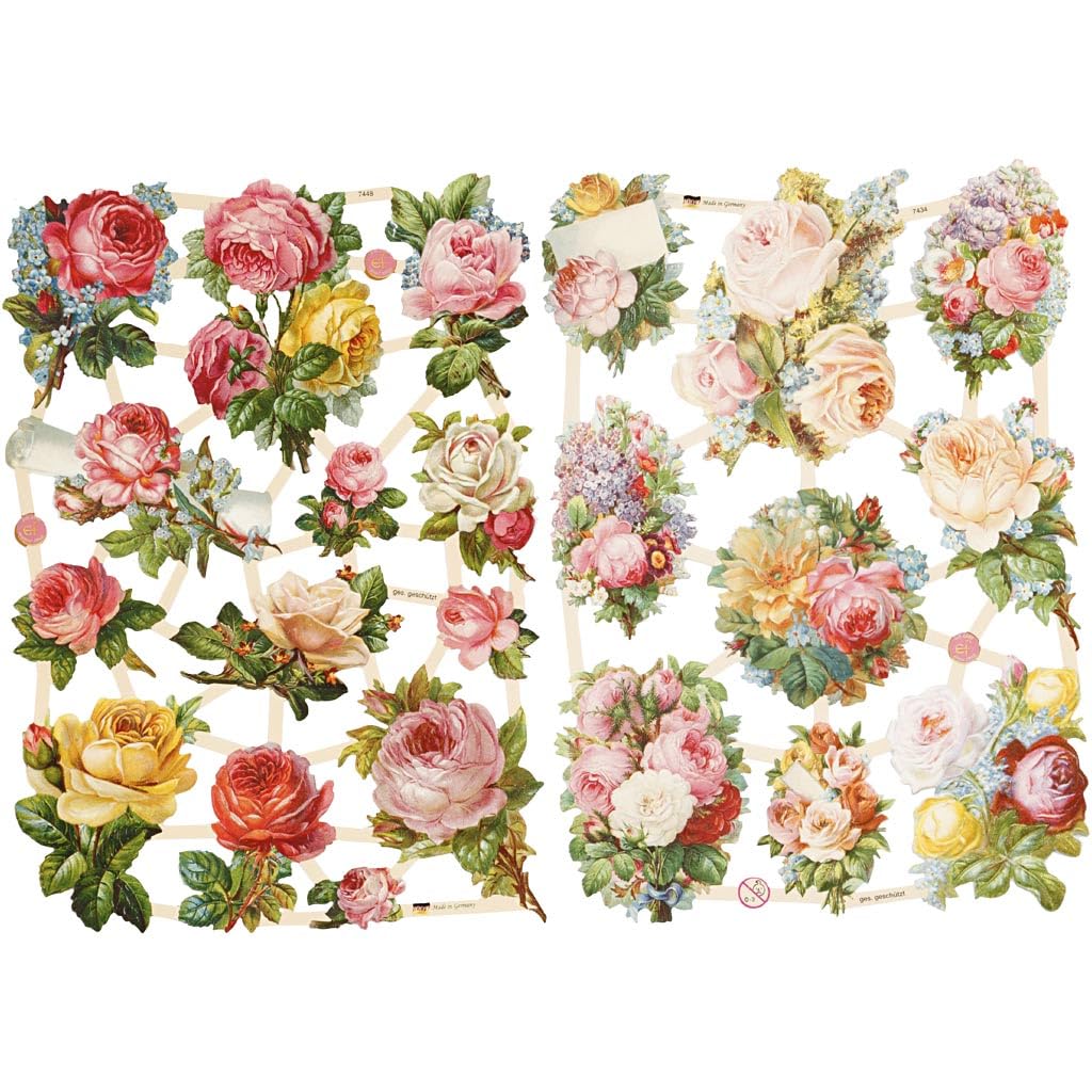2 Packs of Creativ 16.5 x 23.5 cm Nostalgic Vintage Paper Roses - Die-Cuts 2 Sheet, Multi-Color