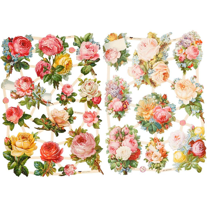 2 Packs of Creativ 16.5 x 23.5 cm Nostalgic Vintage Paper Roses - Die-Cuts 2 Sheet, Multi-Color