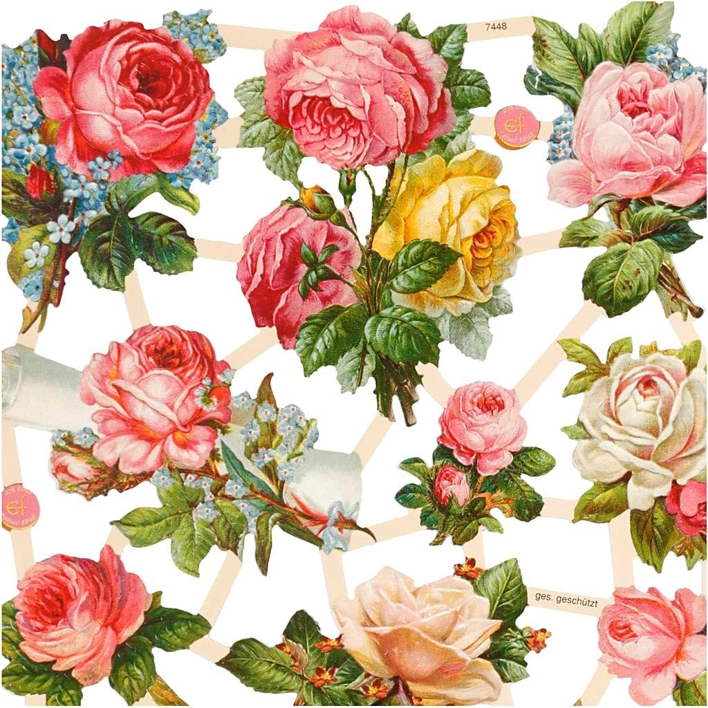 2 Packs of Creativ 16.5 x 23.5 cm Nostalgic Vintage Paper Roses - Die-Cuts 2 Sheet, Multi-Color